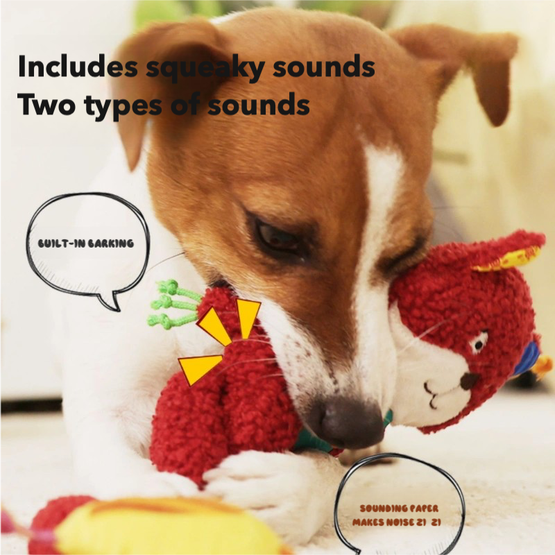 Plush Squeaky Dog Toys | Monkey, Fox, Elephant Animal Shapes | Crinkle & Chew Toys for Puppies and Small Dogs