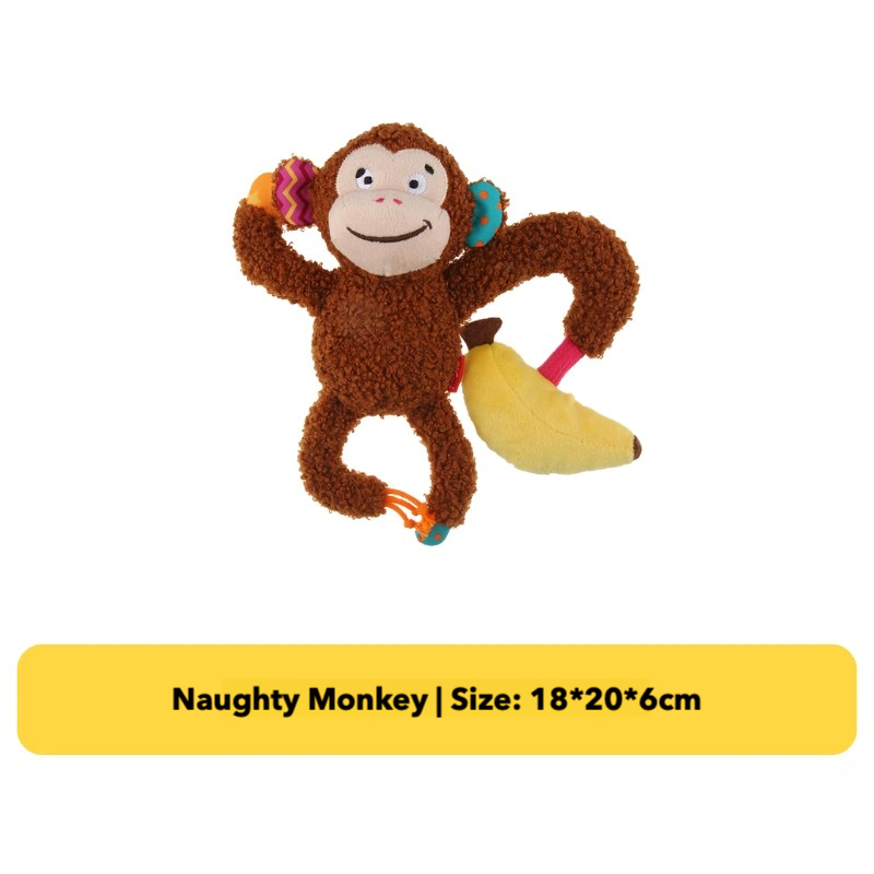 Plush Squeaky Dog Toys | Monkey, Fox, Elephant Animal Shapes | Crinkle & Chew Toys for Puppies and Small Dogs