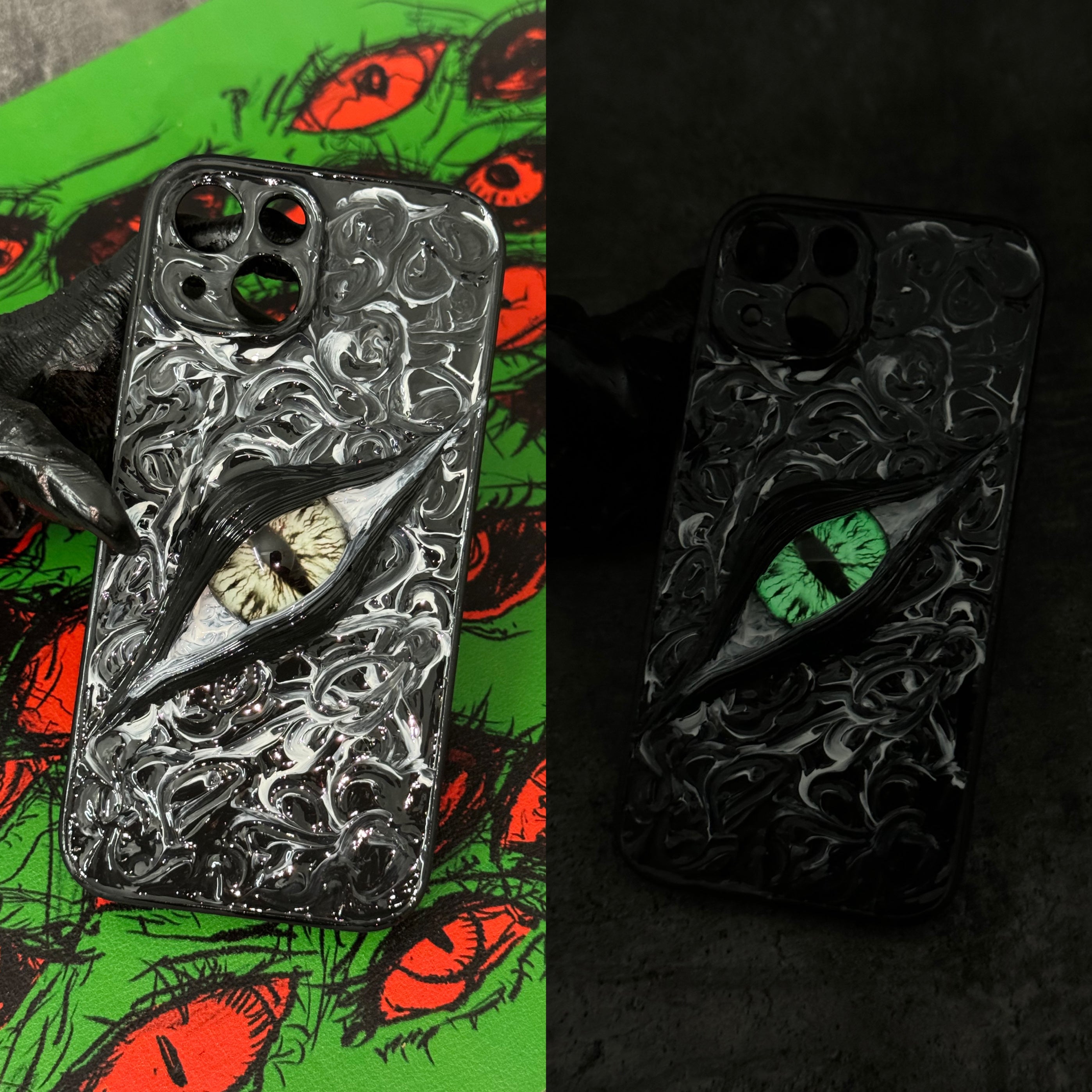 Handmade Cthulhu Eye Glow-in-the-Dark Phone Case