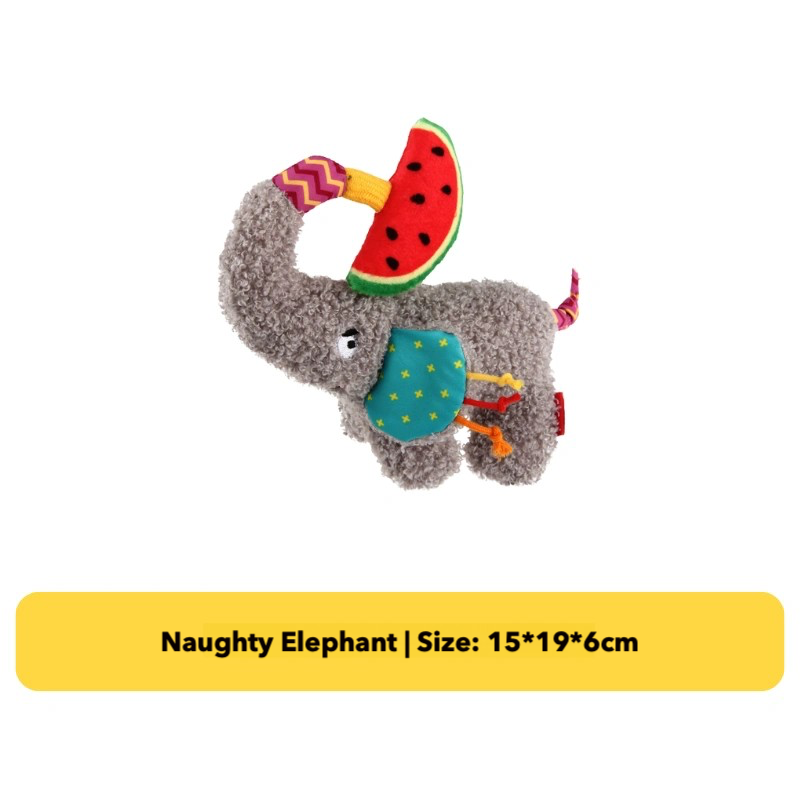 Plush Squeaky Dog Toys | Monkey, Fox, Elephant Animal Shapes | Crinkle & Chew Toys for Puppies and Small Dogs